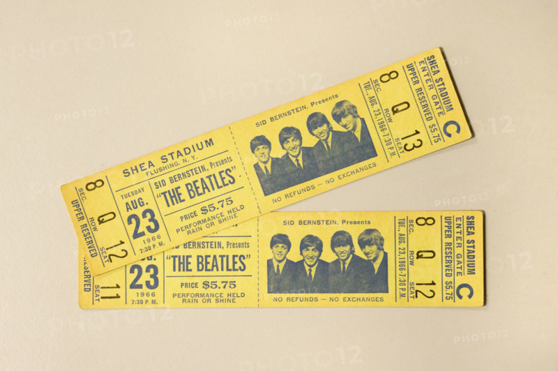Unused tickets for The Beatles' concert at Shea Stadium, New York City, on August 23rd, 1966.