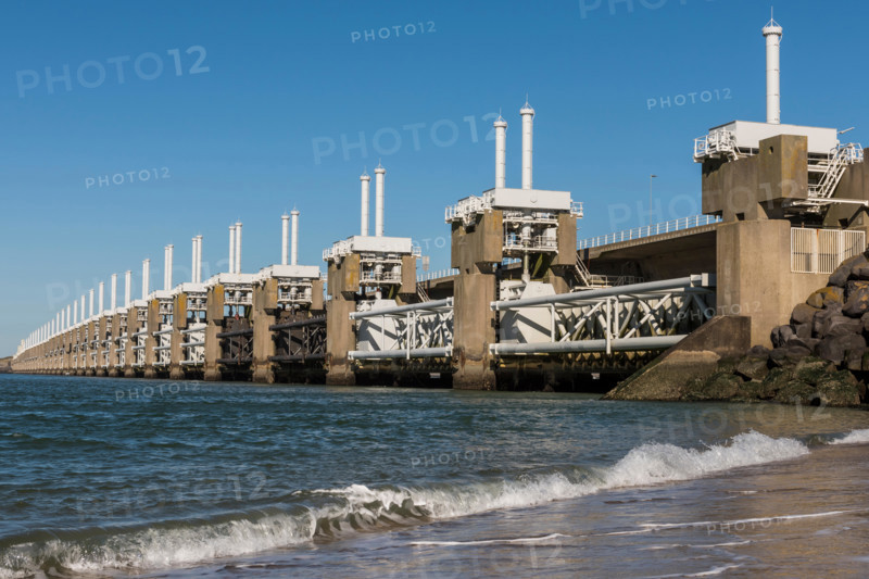 Neeltje Jans, The Netherlands - October 5, 2016: Oosterscheldekering dike with sluices at Neeltje,  Zeeland, The Netherlands.