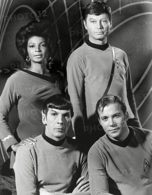 Nichelle Nichols, DeForest Kelley, William Shatner and Leonard Nimoy  "Star Trek" TV Series (1966-1969)    File Reference # 31955 205THA
