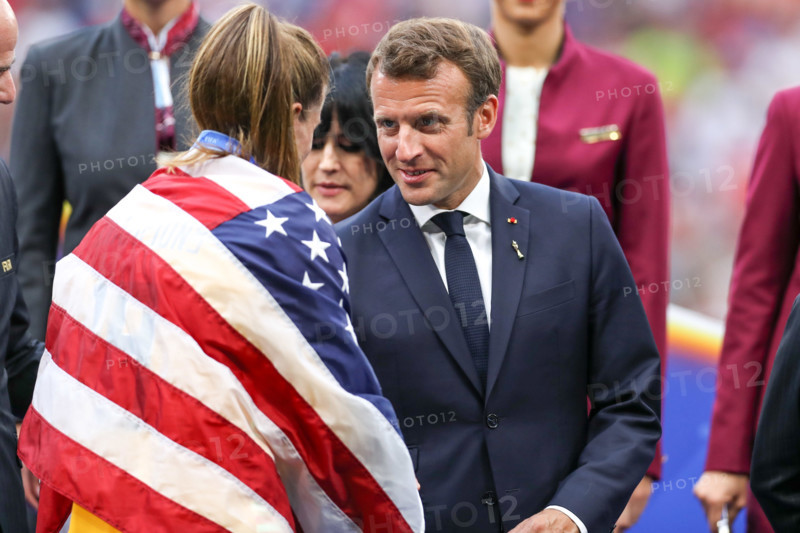 Lyon, France. 07th July, 2019. Emannuel Macron president of France the match between the United States and the Netherlands validated by the Final of the Women 's Soccer World Cup in Lyon in France on Sunday, 07. Credit: Brazil Photo Press/Alamy Live News