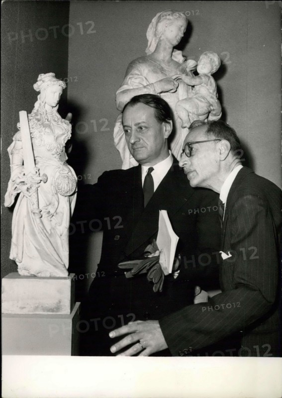 Mar. 31, 2012 - M. Andre Malraux Visits a Paris Art Exhibition. M. Andre Malraux, French Minister of State, in charge with cultural affairs, visited a great exhibition on ''The Medieval Art in Champagne'' at the Musse De L'Orangerie this morning. OPS: M. Andre Malraux visiting the exhibition with the director of the Musse De L'Orangerie.