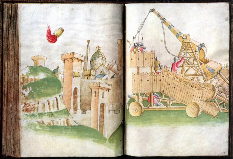 Tour roulante à catapulte pour l'attaque d'une ville