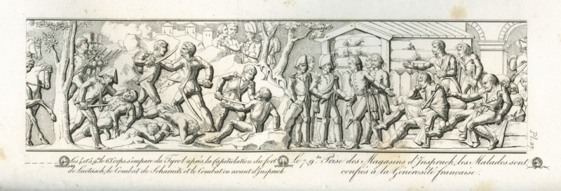 Colonne Vendôme : 
Les 4 et 5 novembre 1805, le 6e corps s'empare du Tyrol. Le 7 novembre, prise des magasins d'Inspruck, les malades sont confiés à la générosité française.