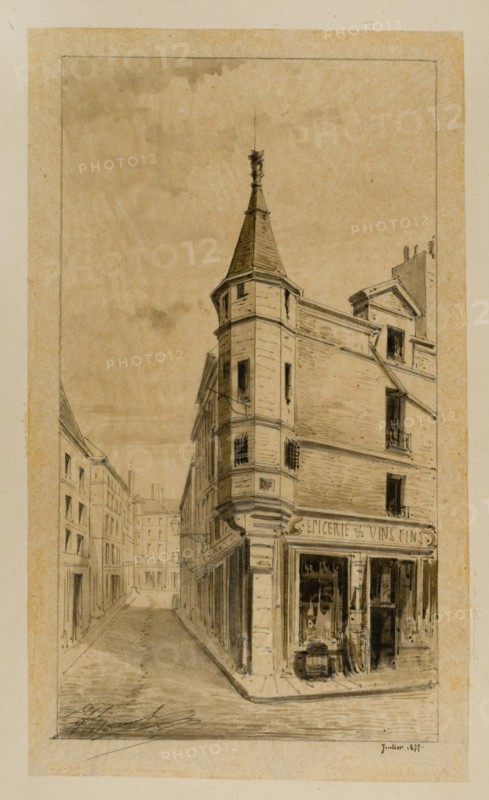 Tourelle à l'angle des rues Pierre-Sarrazin et Hautefeuille à Paris