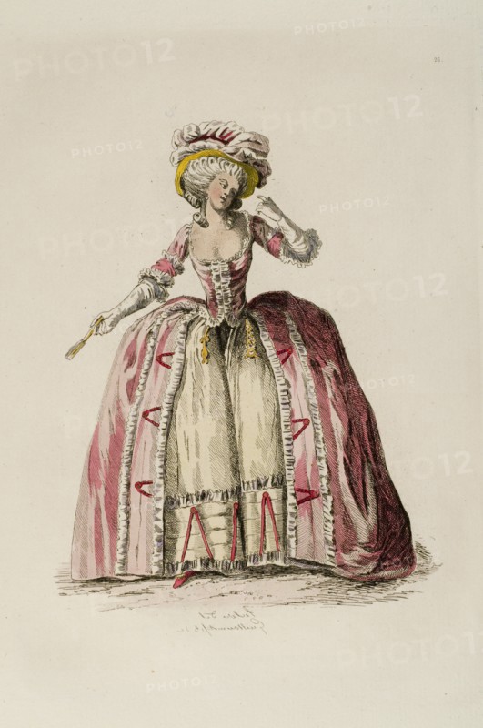 Woman in the fashion odf the 18th century, wearing an English style dress