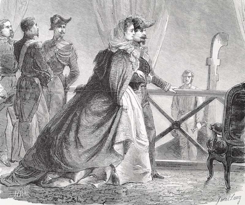 Napoleon III and Eugenie boarding to attend Annecy Venetian festival
