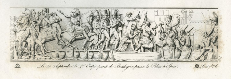 Colonne Vendôme : Le 26 septembre 1805, le 4e corps parti de Boulogne passe le Rhin à Spire