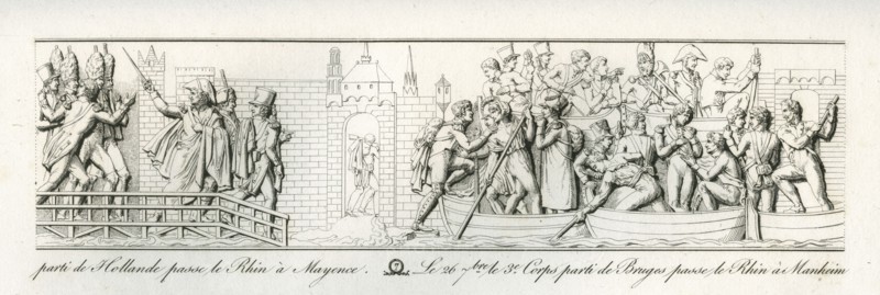 Colonne Vendôme : Le 25 septembre 1805, le 2e corps parti de Hollande passe le Rhin à Mayence. Le 26 septembre, le 3e corps parti de Bruges passe le Rhin à Mannheim