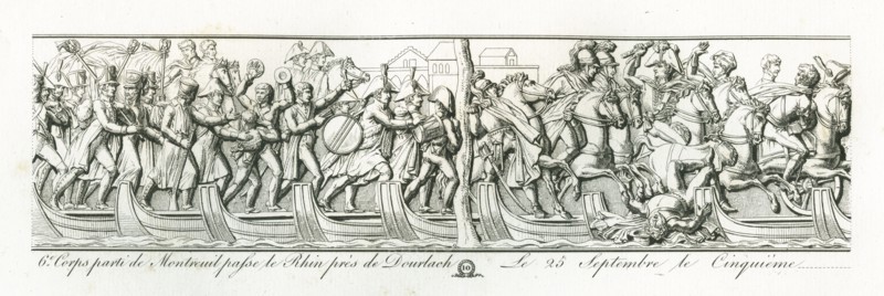 Colonne Vendôme : Le 26 septembre 1805, le 6e corps parti de Montreuil passe le Rhin près de Dourlach
