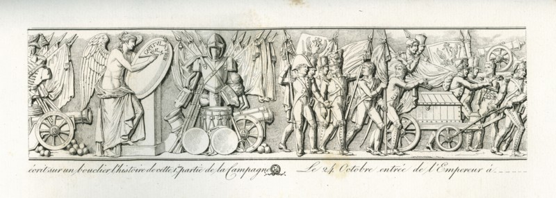 Colonne Vendôme : La Victoire écrit sur un bouclier, l'histoire de la 1ère partie de la Campagne de 1805.