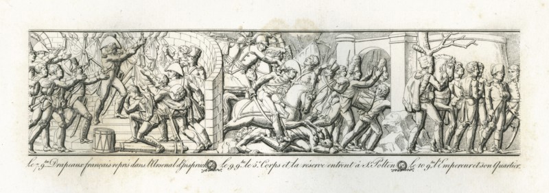 Colonne Vendôme : Le 7 novembre 1805, drapeaux français repris dans l'arsenal d'Inspruck. Le 9 novembre, le 5 corps et la réserve entrent à Saint-Polten.