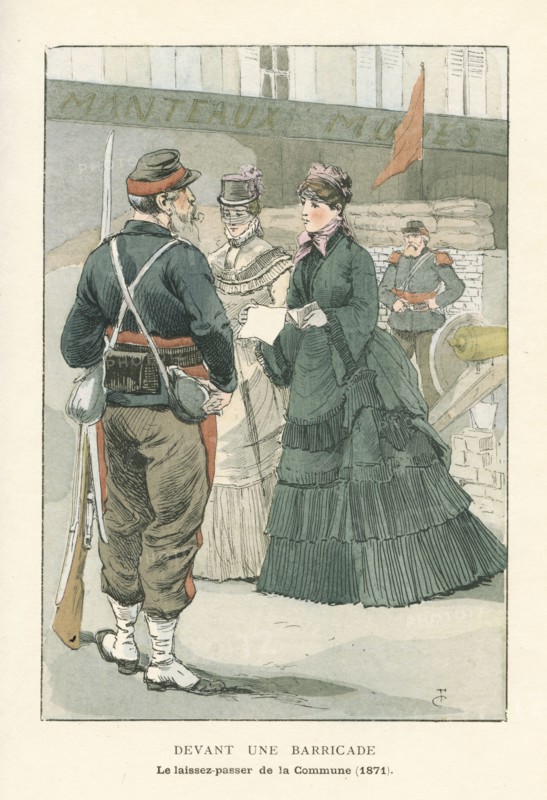 Devant une barricade, le laissez-passer de la Commune, 1871