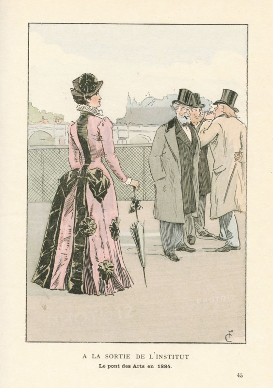 A la sortie de l'Institut, le pont des Arts en 1884