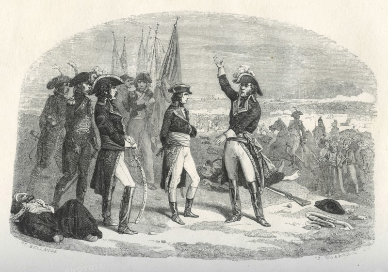 Bonaparte et Kléber avec les drapeaux des victoires d'Aboukir, du Thabor et du Caire