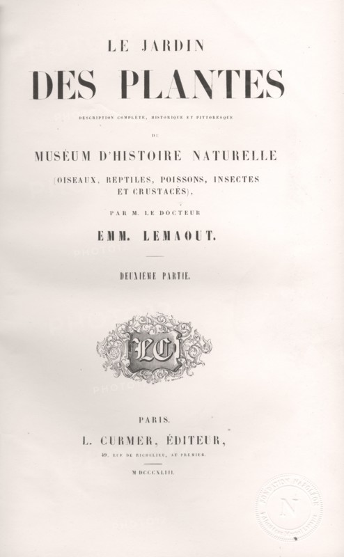 Page de garde de l'ouvrage "Le Jardin des Plantes", d'Emmanuel Le Maout, tome 2