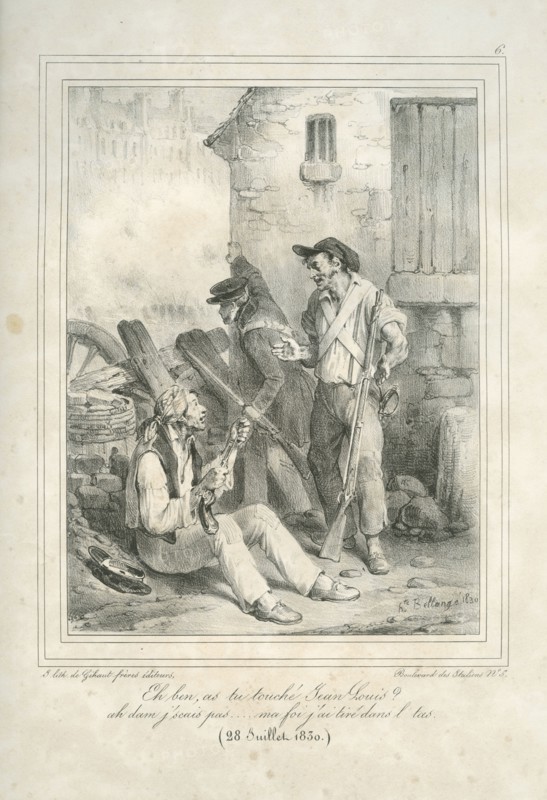 Bellangé, "Eh ben, as-tu touché Jean-Louis ? ah dam j'sais pas... ma foi, j'ai tiré dans l'tas (28 juillet 1830)"