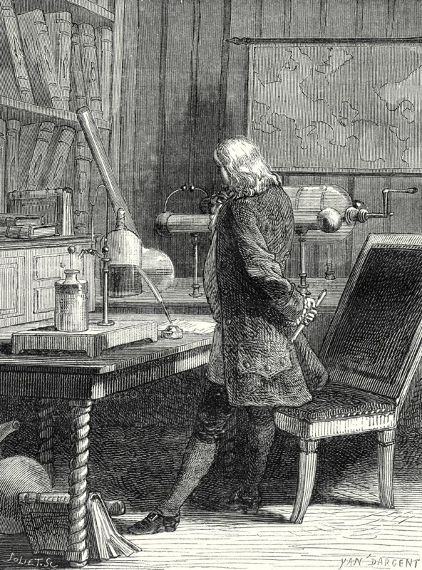 Franklin in his laboratory of physics in Philadelphia