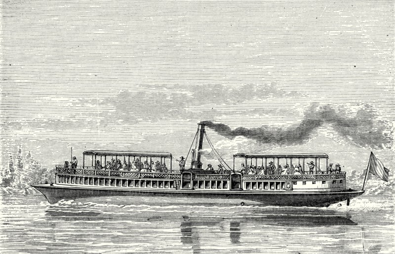 Steamboat intended to serve as a ferry service on the Seine, during the exposition, 1867 (propeller model)
