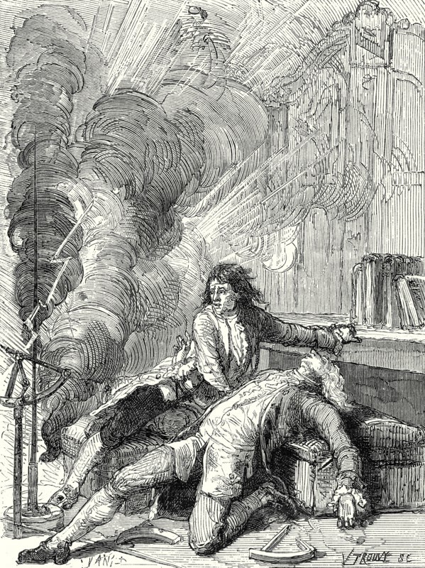 The physicist Richmann is struck in his Physics Labaratory in St. Petersburg, by the electricity from a thundercloud on 6 August 1753
