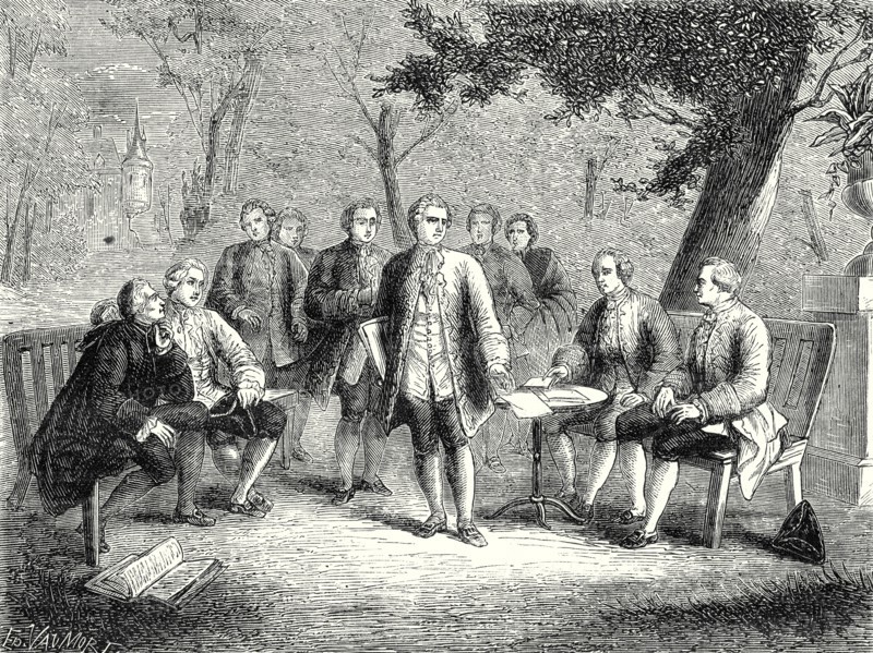 The scientific cenacle at Castle Clairac: Montesquieu and the Baron of Secondat, his son, the Knight of Vivens; Romas and the brothers Dutilh