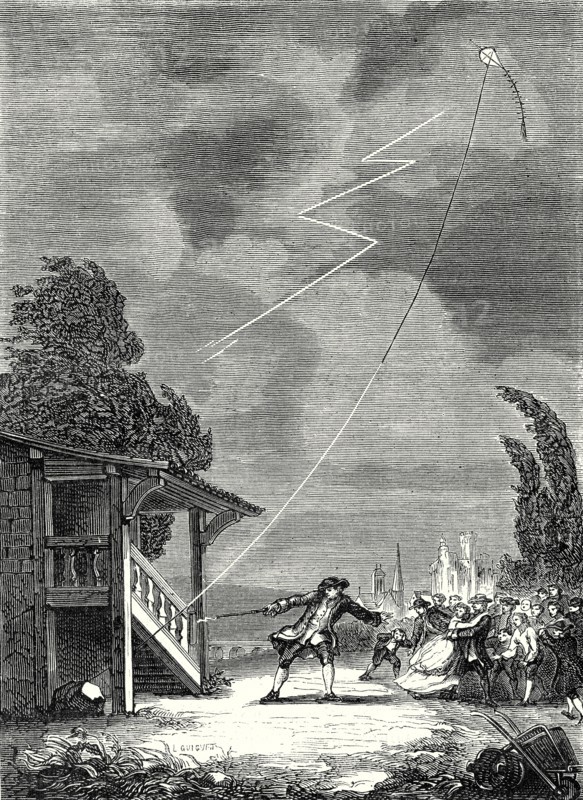 The experiment of the electric kite conducted by Romas, June 7, 1753, in the alleys of the city of Nérac