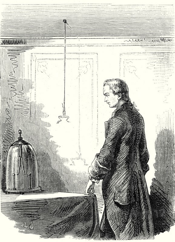 Galvani causes contractions in a frog with electricity from a thundercloud