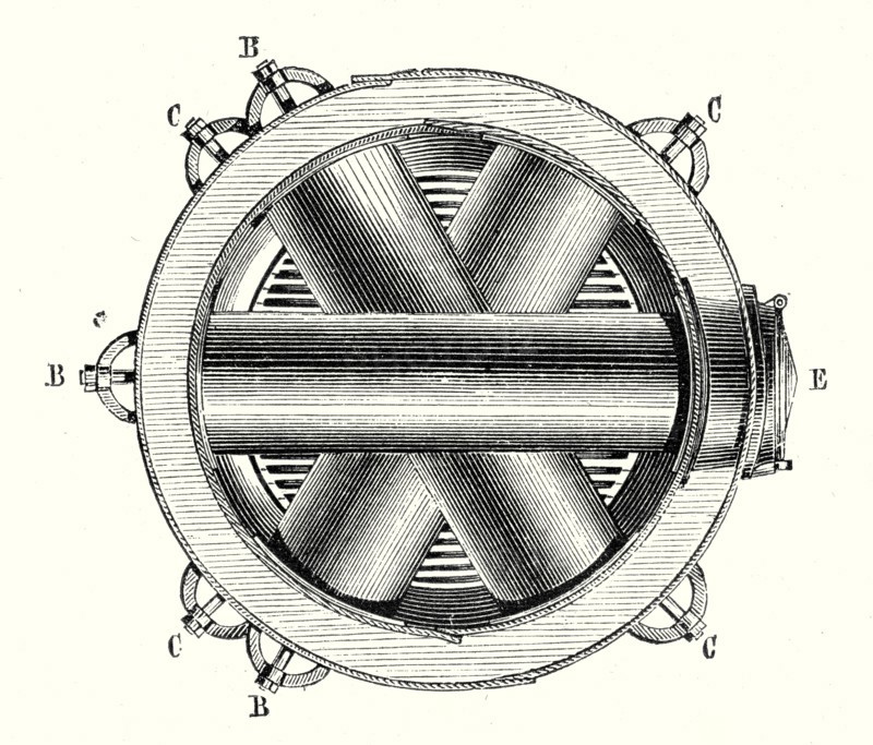 Horizontal cross section of M. Hermann-Lachapelle's crossed boiler reboiler