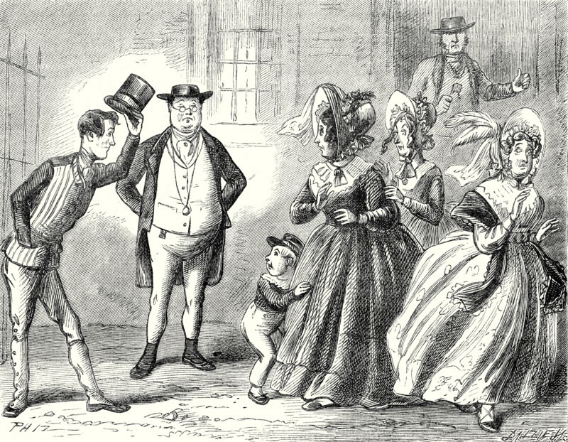Pickwick Papers, ìMrs. Bardell screamed violently; Tommy roared; Mrs. Cluppins shrunk within herself; and Mrs. Sanders made off without more adoî