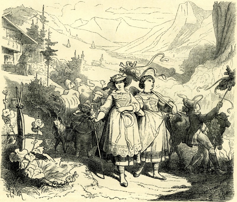 GIRLS LEADING CATTLE TO THE MOUNTAINS, Switzerland