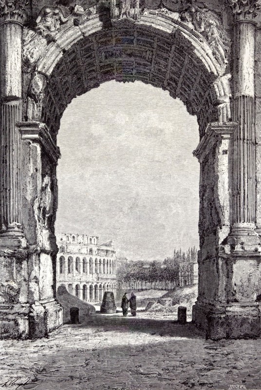 Rome Italy 1875,THE COLISEUM AND THE ARCH OF CONSTANTINE, SEEN FROM THE ARCH OF TITUS