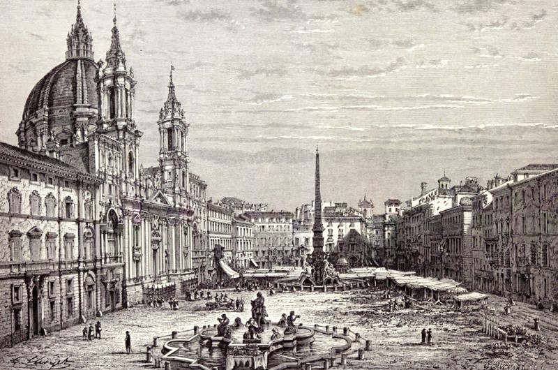 Rome Italy 1875, PIAZZA NAVONA AND CHURCH OF ST. AGNES