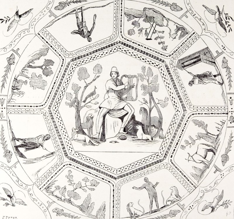 Rome Italy 1875, PAINTINGS  OF THE FIRST CENTURY  ON A CHAPEL VAULT, CATACOMBS  OF CALLISTUS
