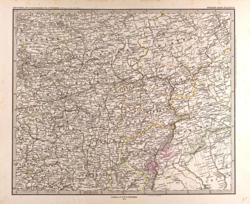 Eastern Europe Map 1873 Gotha, Justus Perthes, Atlas. Perthes, Johan Georg Justus 1749 Ã¢â‚¬â€ú 1816, German publisher, was born in Rudolstadt in 1749. In 1785 he founded at Gotha the business which bears his name, Justus Perthes. In this he was joined in 1814 by his son Wilhelm, 1793 Ã¢â‚¬â€ú 1853. He laid the foundation of the Geographical Branch of the business, for which it is chiefly famous, by publishing the and-Atlas (1817-1823) of Adolf Stieler (1775-1836). Wilhelm Perthes engaged the collaboration of the most eminent German geographers of the time, including Heinrich  Berghaus, Christian Gottlieb Reichard, Karl Spruler and Emil von Sydow. The business passed to his son Bernard Wilhelm Perthes (1821-1857). In 1863 the firm first issued the Almanach de Gotha, a statistical, Historical and genealogical Annual (in French) of the various countries of the world.
