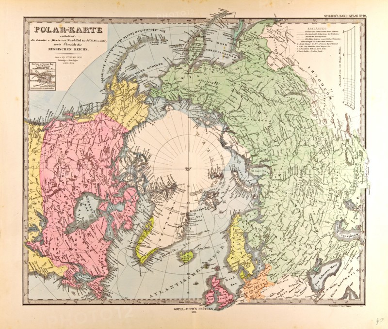 Polar Map  Gotha, Justus Perthes, 1872, Atlas. Perthes, Johan Georg Justus 1749 Ã¢â‚¬â€ú 1816, German publisher, was born in Rudolstadt in 1749. In 1785 he founded at Gotha the business which bears his name, Justus Perthes. In this he was joined in 1814 by his son Wilhelm, 1793 Ã¢â‚¬â€ú 1853. He laid the foundation of the Geographical Branch of the business, for which it is chiefly famous, by publishing the and-Atlas (1817-1823) of Adolf Stieler (1775-1836). Wilhelm Perthes engaged the collaboration of the most eminent German geographers of the time, including Heinrich  Berghaus, Christian Gottlieb Reichard, Karl Spruler and Emil von Sydow. The business passed to his son Bernard Wilhelm Perthes (1821-1857). In 1863 the firm first issued the Almanach de Gotha, a statistical, Historical and genealogical Annual (in French) of the various countries of the world.