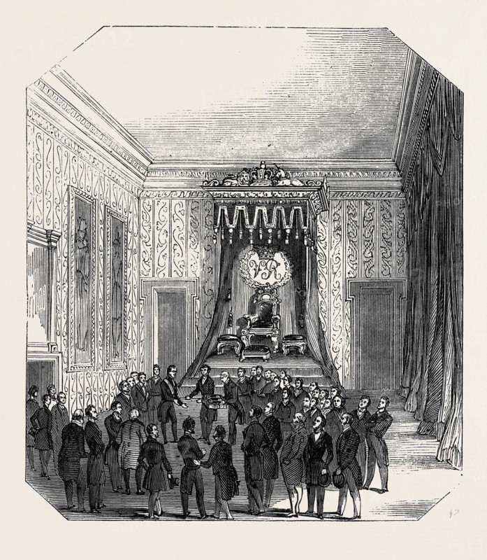 PRESENTATION OF THE KEYS, AT HOLYROOD. Engraving, 1845, U.K.