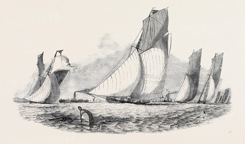 THE ROYAL THAMES YACHT CLUB MATCH, DRAWN BY N.M. CONDY, ESQ; MYSTERY, ANTAGONIST, BELVIDERE, VIXEN, PRIMA DONNA
