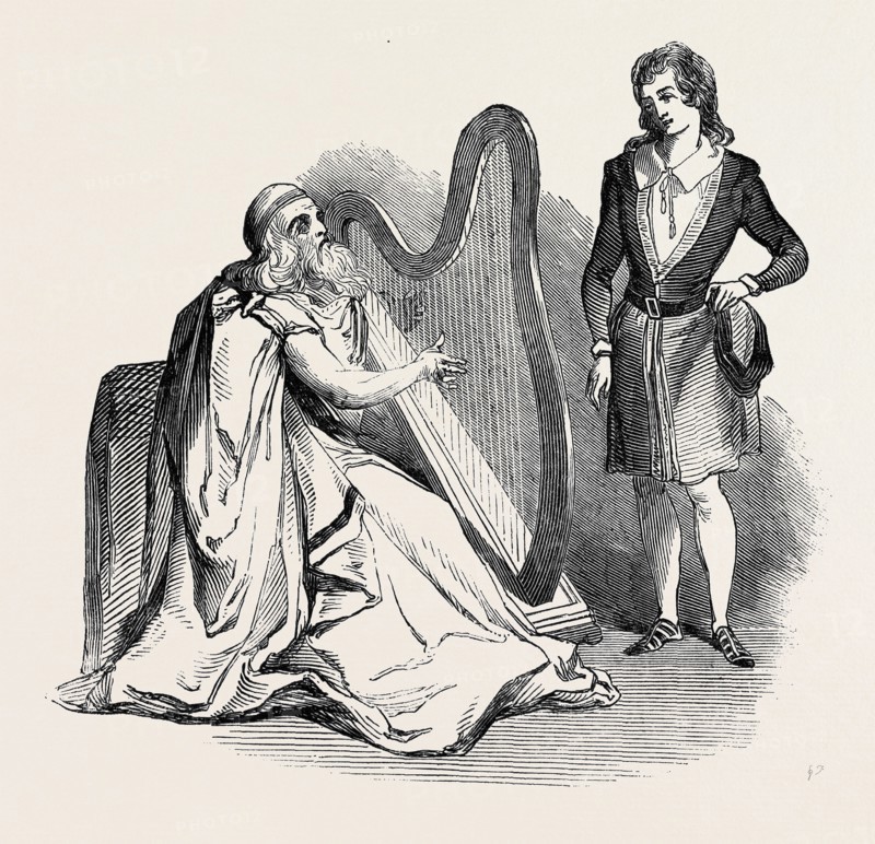 TABLEAU VIVANT FROM "THE LAY OF THE LAST MINSTREL" MF. BYRNE, THE IRISH HARPER