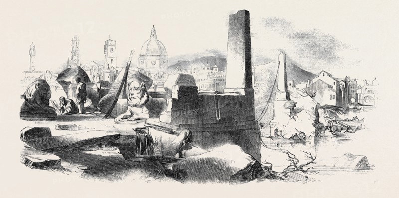 FLORENCE, FROM THE PONTE DE PERRO, AFTER THE LATE INUNDATIONS, DRAWN BY W. PARROT