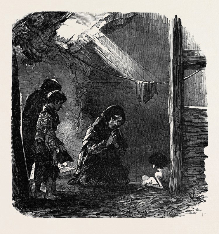 SKETCH IN A HOUSE AT FAHEY'S QUAY, ENNIS, THE WIDOW CONNOR AND HER DYING CHILD