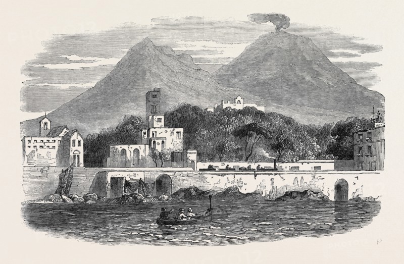 PORTICI, THE RECENT RESIDENCE OF THE POPE, SKETCHED FROM THE SEA