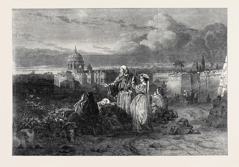 EXHIBITION OF THE SOCIETY OF PAINTERS IN WATER COLOUR, NO. 59 "A GROUP OF PILGRIMS IN SIGHT OF ST. PETER'S, ROME." PAINTED BY CARL HAAG