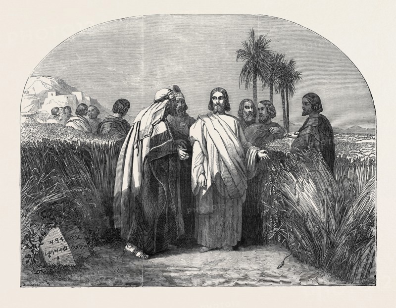 "CHRIST WITH THE DISCIPLES IN THE CORN FIELD" PAINTED BY HENRY WARREN, EXHIBITION OF THE NEW SOCIETY OF PAINTERS IN WATER COLOURS