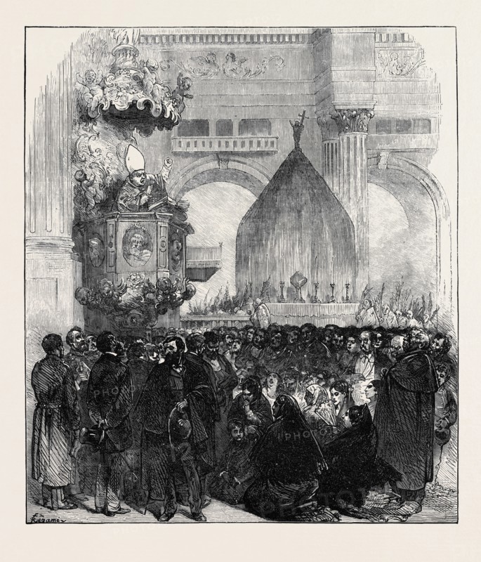 SPAIN: THE ARCHBISHOP OF GRANADA DENOUNCING THE REPUBLIC, 1873