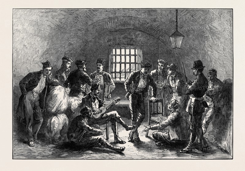 SPAIN: CARLIST PRISONERS IN THE ANCIENT MOORISH PRISON OF THE ALHAMBRA, 1873