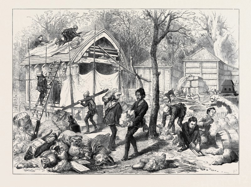 THE VIENNA UNIVERSAL EXHIBITION: JAPANESE WORKMEN BUILDING A JAPANESE VILLAGE, 1873