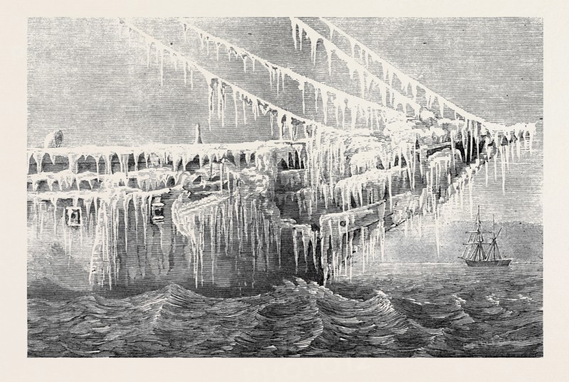 BOWS OF H.M.S. HIMALAYA AS SHE ARRIVED AT HALIFAX, 1873