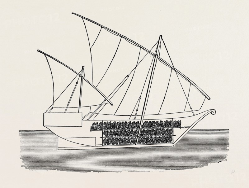 VESSELS USED IN THE ZANZIBAR SLAVE TRADE: SECTION OF VESSEL, SHOWING THE MANNER OF STOWING SLAVES ON BOARD, 1873