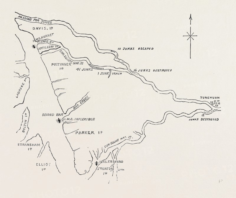THE WAR IN CHINA: OFFICIAL PLAN OF CAPTAIN ELLIOT'S ENGAGEMENT IN ESCAPE CREEK, CANTON RIVER, MAY 22, 1857