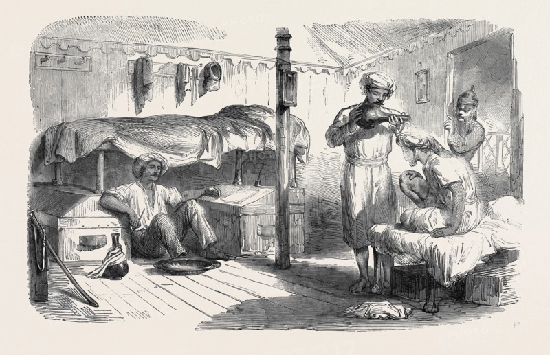 THE MUTINY IN INDIA: INTERIOR OF A SUBALTERN'S TENT BEFORE DELHI