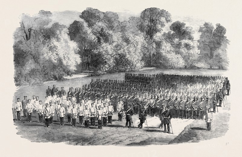 THE OXFORDSHIRE MILITIA IN THE GARDEN OF ST. JOHN'S COLLEGE, OXFORD